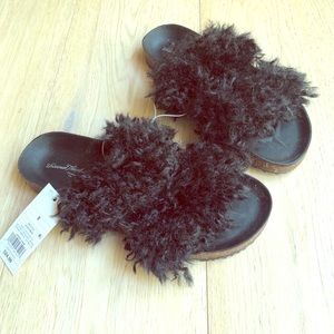Black Furry Sandals - NWT